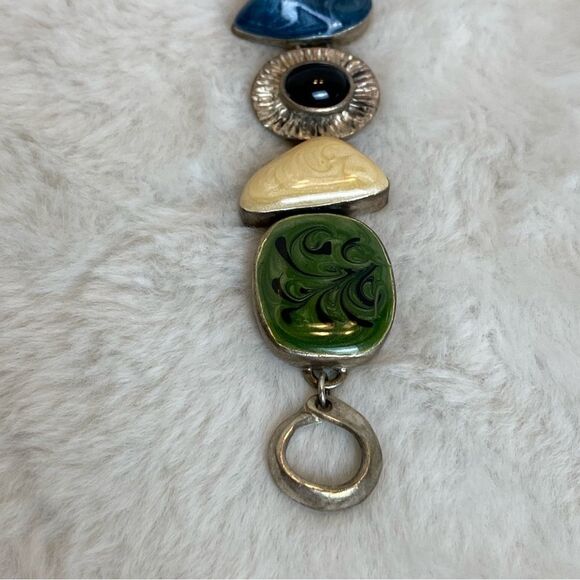 Premier Design Geo Design Enamel Cream, Green Toggle Bracelet - Picture 3 of 10